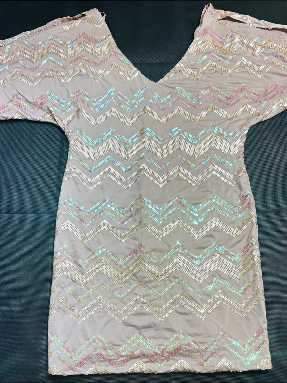Arden B Chevron Sequin Dress Rose Pink, Cold Shoulders, Size Medium
